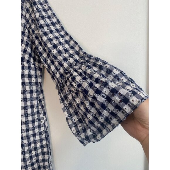 Blue & White Gingham Women’s Dress With Bell Sleeves by Melrose Size 18 - Picture 2 of 7